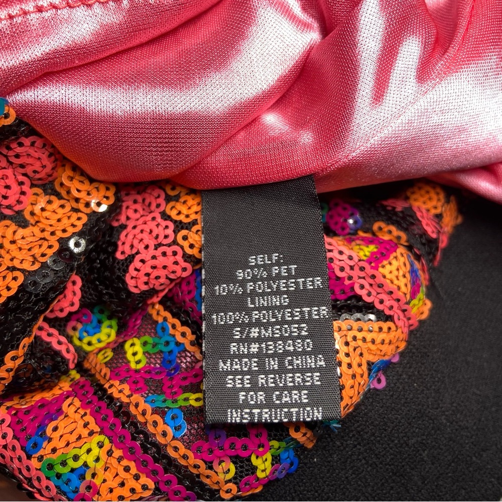 Glam Sequin Mini Skirt M Pink Multicolor Retro Pattern Party Holiday Clubwear - Picture 4 of 4
